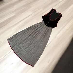 Carol Anderson VTG Black Velvet Stripe Maxi Dress Small Vest Button